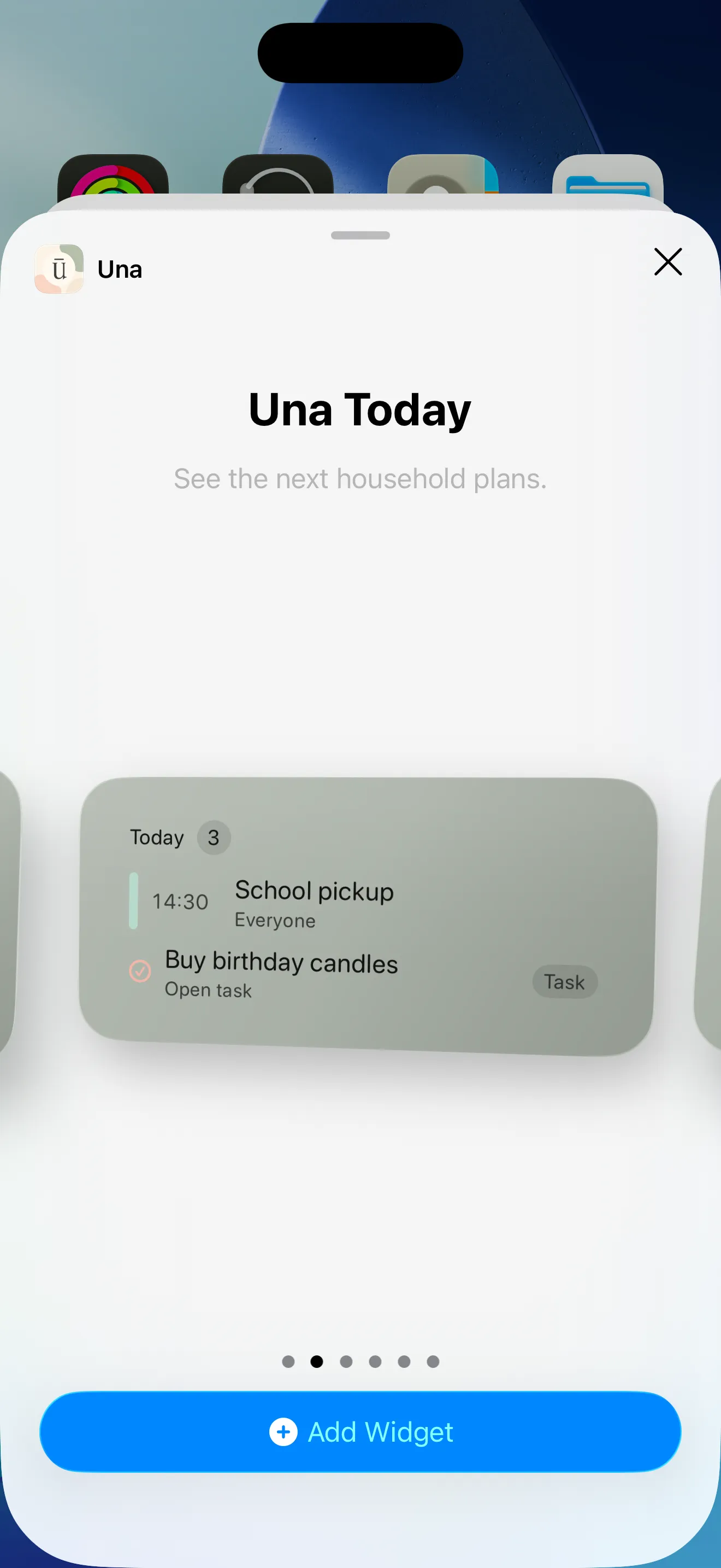 Adding the Ūna Today widget from the home screen